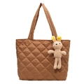 Borsa tote trapuntata in nylon marrone con motivo a rombi e ciondolo a coniglio - Con Ciondolo / Marrone