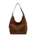 Borsa a secchiello hobo in pelle scamosciata marrone con tracolla regolabile - Marrone Giallastro