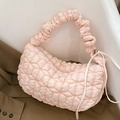 Quilted nylon light pink dumpling bag with pleated handle and side tie detail - Light Pink