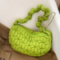Fashionable bright green quilted nylon dumpling bag with pleated handle and hobo style - Avocado Green
