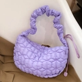 Chic lavender quilted puffy shoulder bag with ruched strap and stylish bubble texture - Taro Purple