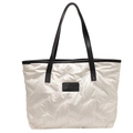 Off-white quilted tote bag with black leather straps and V-shaped stitching detail - Off White