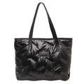 Chic black quilted tote bag with glossy finish and long shoulder straps for daily use - Black