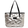 Metallic silver quilted down tote bag with spacious design and leather straps - Silver