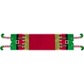 Runner da tavolo elfo di Natale con strisce rosse e verdi, gambe lunghe e ricamo a fiocco - 71 pollici/180 cm