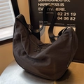 Minimalist black nylon crescent crossbody bag with double zippers and fabric strap - L / Black