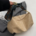 Beige oversized hobo bag with vintage crackle texture and colorful geometric strap - Beige