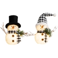 Bonshommes de neige de Noël lumineux avec écharpe à carreaux et bonnet, déco d'hiver - Ensemble de 2 bonhommes de neige lumineux
