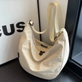 Minimalist cream white nylon hobo crossbody bag with adjustable wide shoulder strap - S / Off White