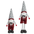 Lot de gnomes de Noël avec salopette à carreaux rouge et noir et bonnet gris - Style Homme
