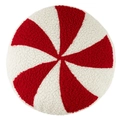 Rundes Dekokissen in rot-weißer Bonbonform aus weichem Teddy-Fleece-Stoff - Rundes Kissen