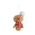 Lebkuchenmann Plüsch-Weihnachtsanhänger mit Kochmütze und rot kariertem Schal auf Weiß - Lebkuchenmann mit Kochmütze