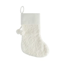Faux fur white Christmas stocking with pom poms and soft plush texture decoration - White Plush Style