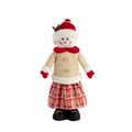 Pupazzo di neve natalizio retrattile con top in maglia beige e gonna a quadri rossi - Stile Donna