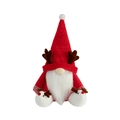 Nordischer Weihnachtsgnom Plüsch mit rotem Cordhut, Rentierhörnern und weißem Bart - Männlicher Stil (Langer Bart)