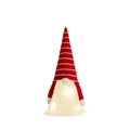 Lighted Christmas gnome tree topper with red striped knit hat and glowing warm beard - Thin Stripes