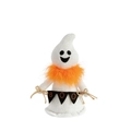 Figurine de fantôme d'Halloween tricotée avec col en plumes orange et bannière BOO - Style Écharpe en Plumes Orange (ML-O1070A)
