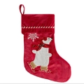 Calcetín navideño de terciopelo rojo con copo de nieve bordado y oso polar esquiando - Oso polar
