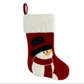 Chaussette de Noël rouge classique avec revers en peluche blanche et motif brodé de bonhomme - Style Bonhomme de Neige (ML-O1073B) / Rouge