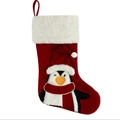 Chaussette de Noël en velours rouge avec bordure en fourrure et broderie de pingouin - Style Manchot (ML-O1073C) / Rouge