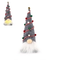 Gnomo di Natale luminoso con cappello in feltro grigio e pompon su sfondo bianco - Gamba Corta Cappello Grigio Albero di Natale