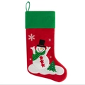 Calcetín navideño rojo y verde con bordado de muñeco de nieve y detalle de arbolito - Estilo Muñeco de Nieve (ML-O1551A)