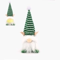 Gnomo di Natale luminoso con cappello di paillettes a righe verdi e bianche e barba - Gamba Corta Bianco Verde Orecchie da Elfo
