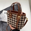 Bruine crossbodytas met pied-de-poule patroon, imitatieleer en gouden details - Zonder Hanger / Bruin Houndstooth