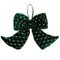 Fiocco natalizio in velluto verde scuro con ricami dorati e perle decorative - ML-O1135/13.8in