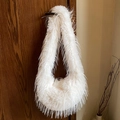 Fuzzy white faux fur hobo bag with long plush texture and seamless shoulder strap - Khaki