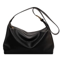 Minimalist black pebbled leather satchel bag with wide strap and gold hardware accents - Black