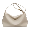 Minimalist creamy white pebbled leather shoulder bag with adjustable strap and soft shape - Off-white