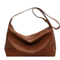 Brown litchi grain leather hobo shoulder bag with adjustable strap and zipper - Brown