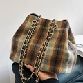 Vintage Karomuster Beuteltasche in Braun und Grün mit goldenem Kettenriemen - Grün
