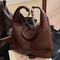 Dark coffee brown pebbled leather Hobo bucket bag with adjustable shoulder strap - Retro Coffee