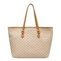Grande borsa tote monogramma in beige e marrone con dettagli in metallo dorato lucido - Bianco Sporco
