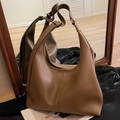 Vintage brown lychee grain leather Hobo bag with adjustable shoulder strap and gold buckle - Milk Tea
