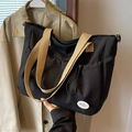 Grand sac cabas noir en toile avec anses tressées et broderie good luck - Noir