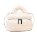 Sac bandoulière en peluche blanc crème avec double fermeture éclair pour femme hiver - Blanc