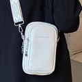 Mini borsa a tracolla in pelle bianca con ampia tracolla a motivi geometrici colorati - Bianco Sporco
