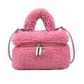 Sac à main tendance en peluche rose avec bandoulière réglable et poignée supérieure. - Rose rosé