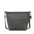 Dark grey bucket bag in matte finish featuring a bohemian style wide woven shoulder strap - Green