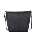 Dark grey bucket bag featuring a vintage ethnic pattern wide strap and matte finish - Black