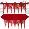 Runner da tavola natalizio rosso con campanelli dorati e motivi a righe per decorazioni festive - Stile Rosso con Campanelli