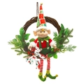 Christmas wreath with long-legged elf doll in striped outfit and Merry Christmas hat - Christmas Elf Wreath