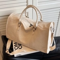 Borsa da viaggio grande beige in pelle PU con manici e tracolla regolabile - Bianco Sporco