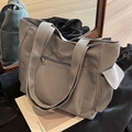 Large grey canvas tote bag with side flap pockets for autumn winter casual commuting - Gray