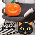 Juego de cojines de felpa de calabaza y gato negro de Halloween para decoración de sofá - Calabaza Y Gato Negro (ML-J545)