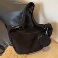 Bolso bandolera de nailon negro con correa ajustable y monedero redondo a juego - Negro