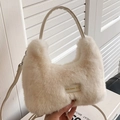Creamy plush faux fur small handbag with Love Every Day tag and crossbody strap - White